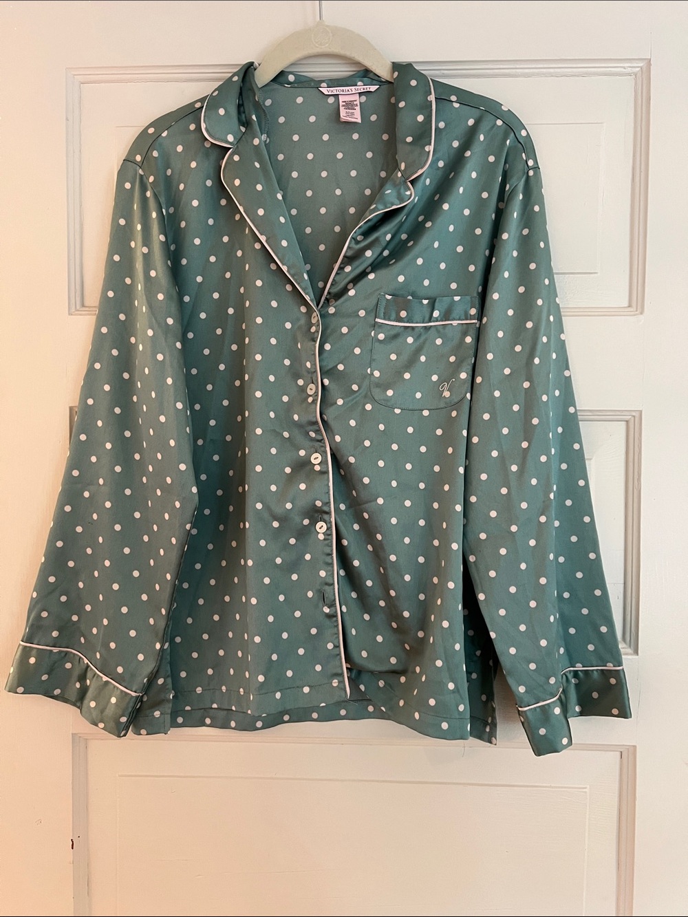 Women’s Polka Dot Pajama Set - Green with Light Pink Dots